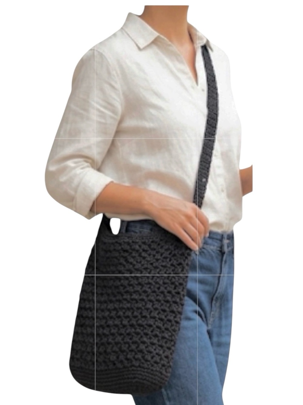 Black Crochet Medium Crossbody Shoulder Bag 12” x 12” Zip Close Lined P…